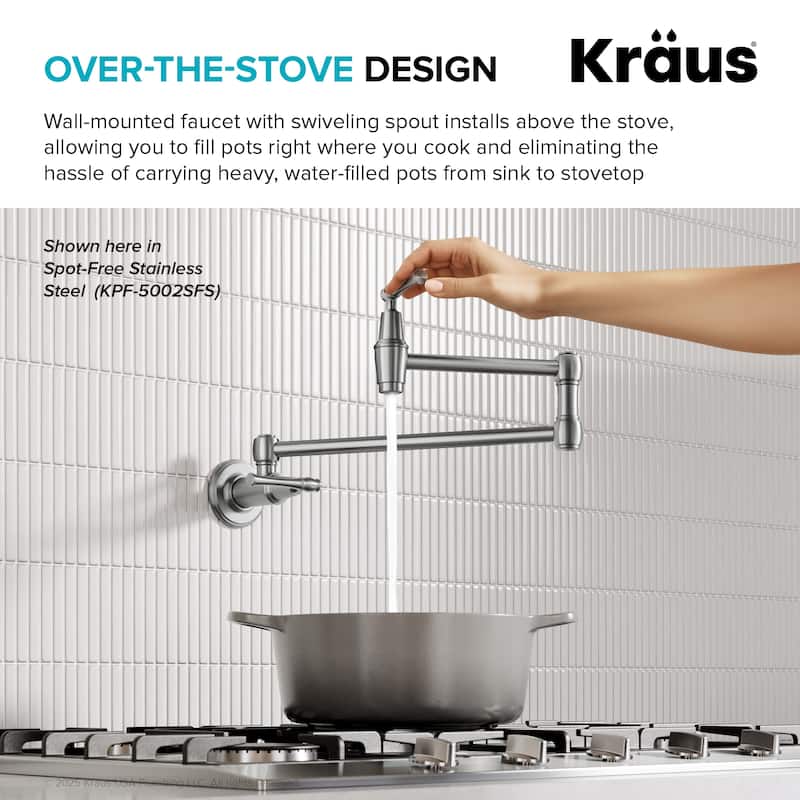 KRAUS Allyn Wall Mount Pot Filler Kitchen Faucet with Retractable Arm