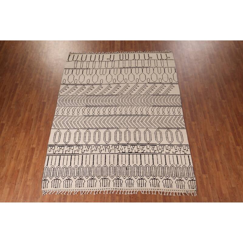 All-Over Geometric Moroccan Modern Area Rug Hand-Knotted Wool Carpet - 8'0"x 10'5"