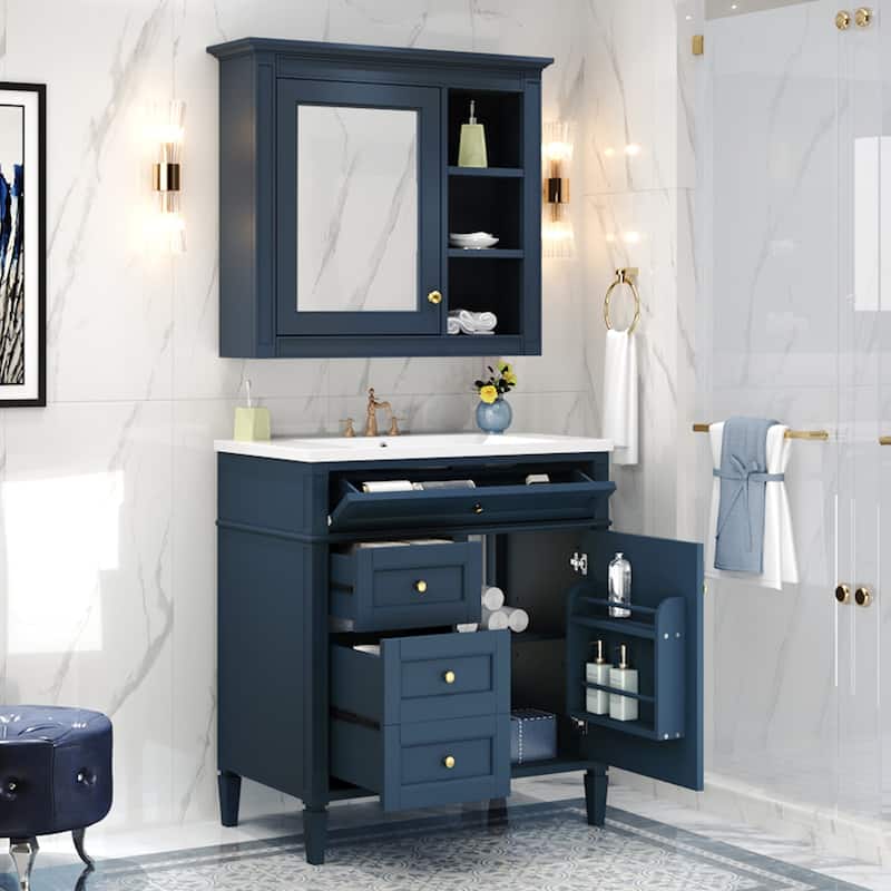 Plywood Freestanding Bathroom Vanity Set in Maple with Mirror Cabinet - 30" x 18"