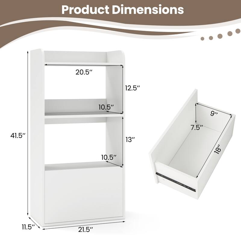 Gymax 2PCS Bookcase w/ Drawer 3-Tier Open Shelf Anti-Toppling Kits for