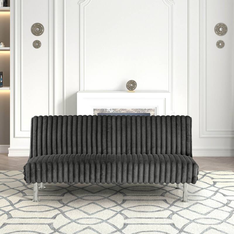 Furniture of America Draper I Modern Chenille Channel Tufted Fabric Futon Sofa Bed