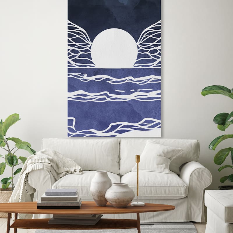 Wynwood Studio Canvas Abstract Lunar Waves Blue and Dark Blue Mid-Century Modern Wall Art Canvas Print - 20 x 30
