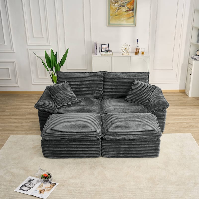 Rossetta 2-Seat Oversized Personalized Corduroy Soft Modular No Assembly Sofa with 2 Movable Ottoman