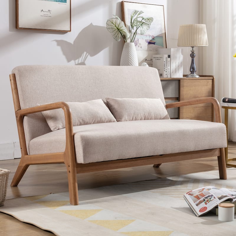 Aston Modern Solid wood Accent Chair for Living Room - Loveseat - Beige