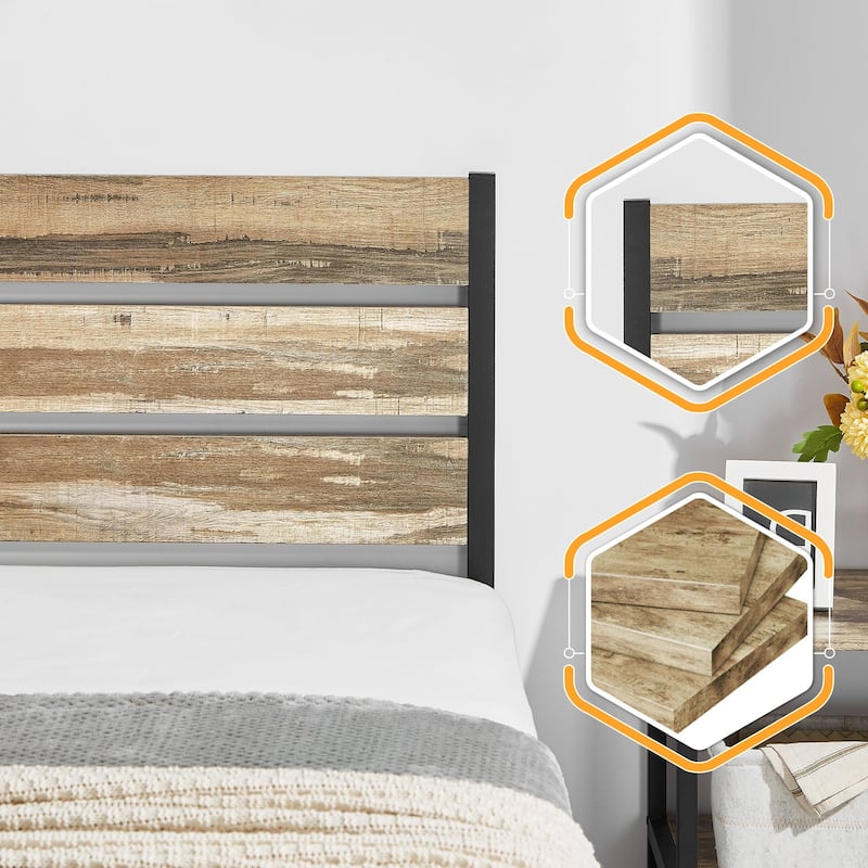 VECELO Industrial Wood Bed Frame with Headboard, Twin Size Beds/Full Size Beds/Queen Size Beds