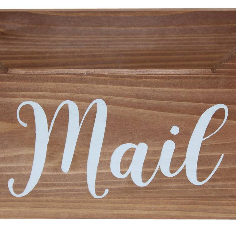 Rectangular Wooden "Mail" Printed Accent Box - 11.5" - Brown and White
