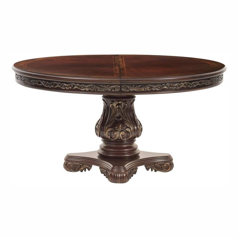 Ellie 60-76 Inch Round Extending Dining Table, Pedestal Base, Cherry Brown