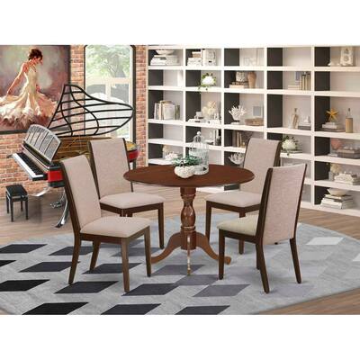 HomeStock 5-Piece Mahogany Finish Solid Wood Top Dining Table with 4 Upholstered Chairs