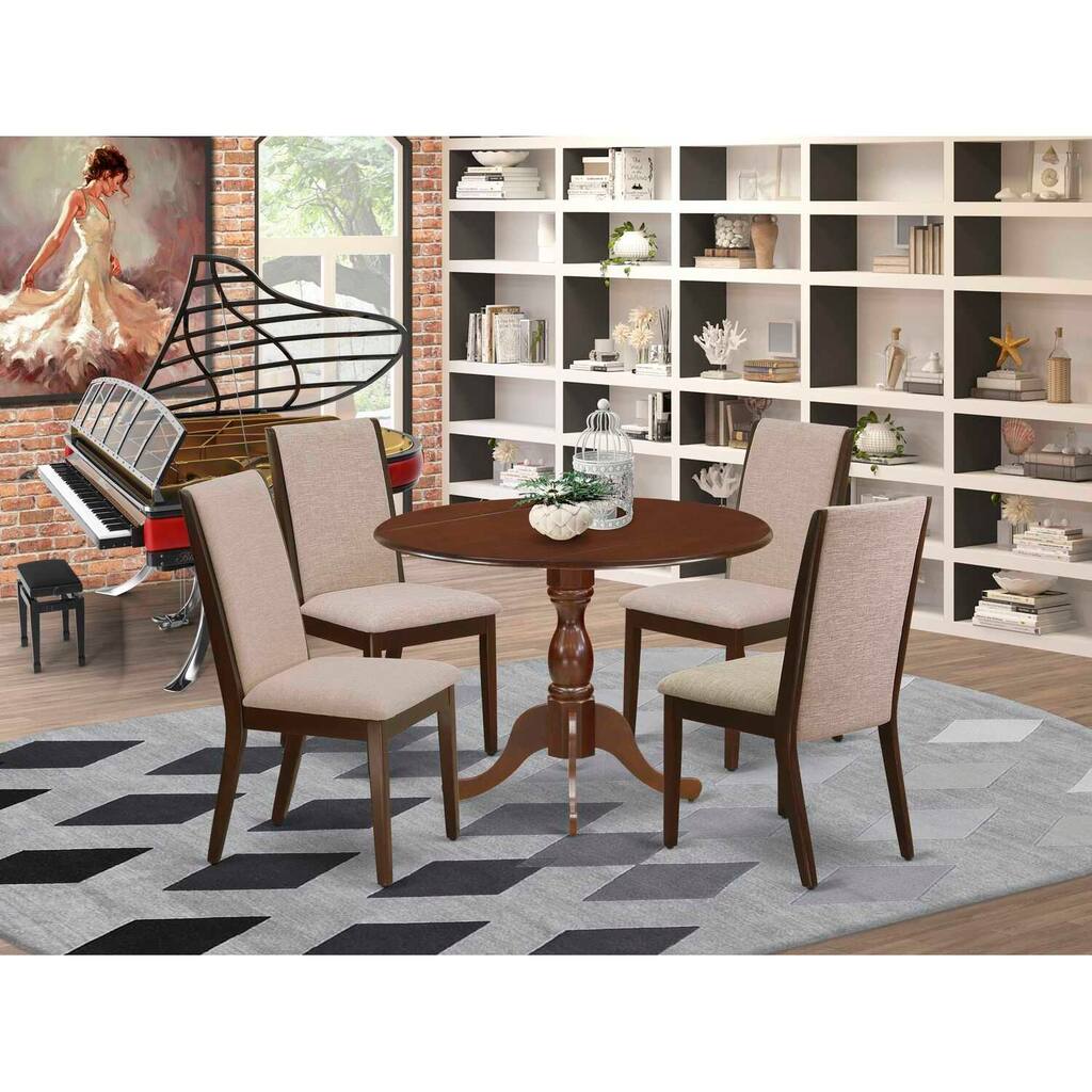HomeStock 5-Piece Mahogany Finish Solid Wood Top Dining Table with 4 Upholstered Chairs