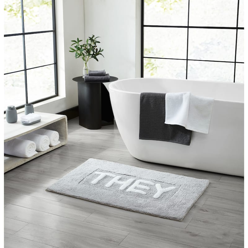 Jean Pierre Novelty "They" Cotton 21 x 34 in. Bath Rug - They - Glacier Grey