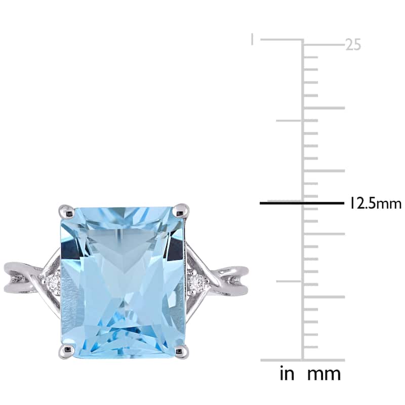 Miadora Sterling Silver 7 1/2ct TGW Octagon-cut Blue and White Topaz 3-stone Cocktail Ring