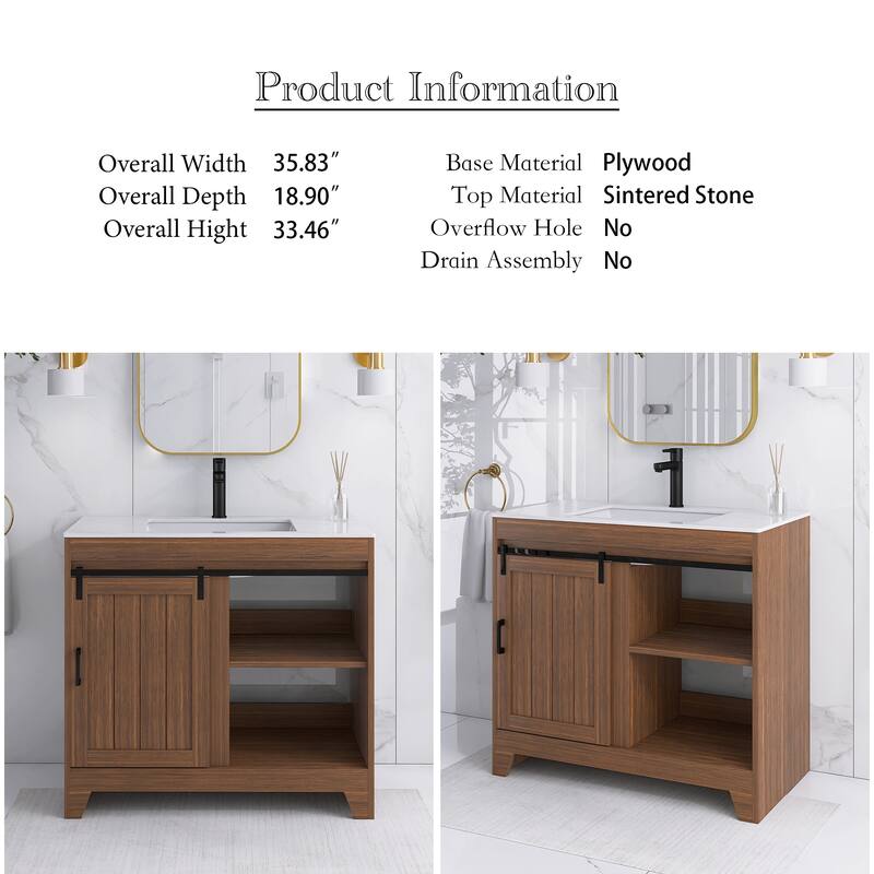 36" Freestanding Bathroom Vanity with Ceramic Sink - 35.83'' x 18.9'' x 33.46''