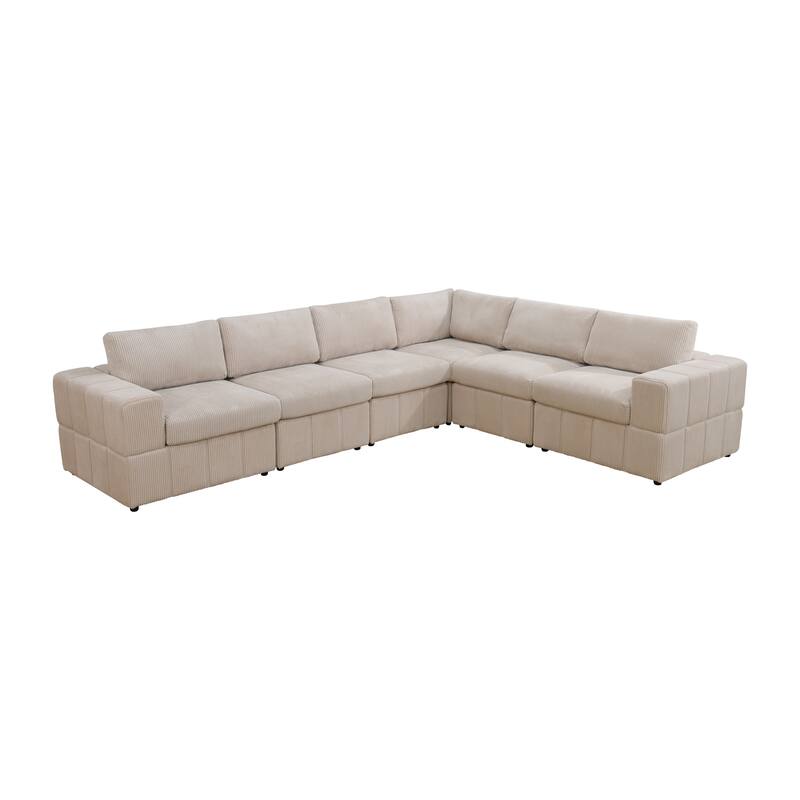 Oversized Corduroy 7 - Piece Corner Sectional Sofa Couch with Ottoman for Living Room Sofa Set