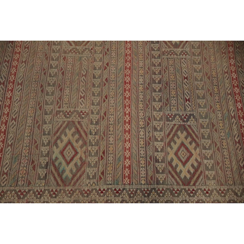 Hand Woven Oriental 100% Wool Carpet Traditional Tribal Beige & Ivories Durrie-Kilim Area Rug - 5' 5'' X 3' 11''