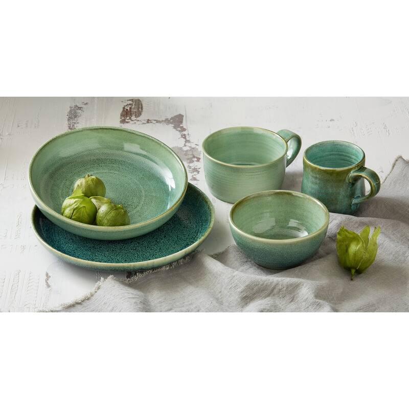 Reactive Glaze Dinner Plate 10 inch Celadon Ceramic 36oz Dishwasher Safe Everyday Dining Plates