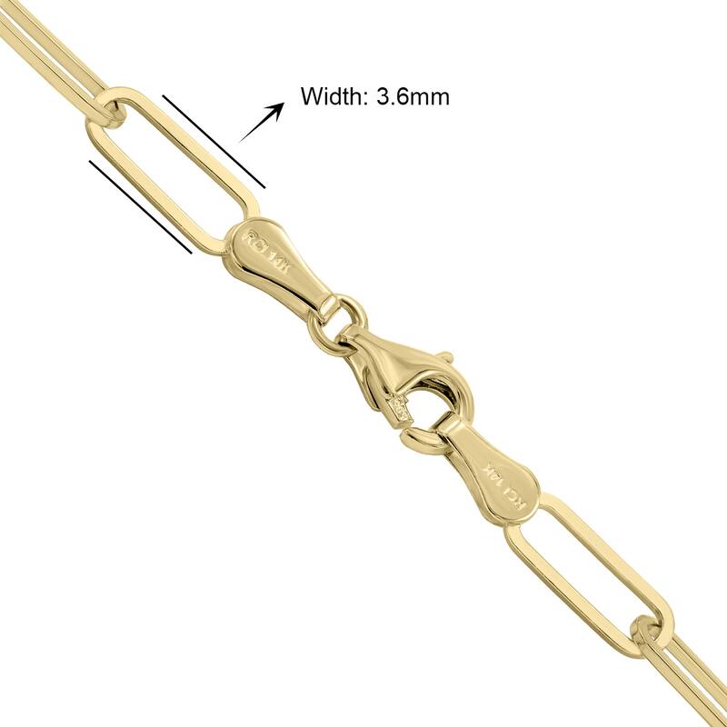 Marquee Jewels 14K Yellow Gold 3.6MM Paperclip Bracelet With Lobster Clasp