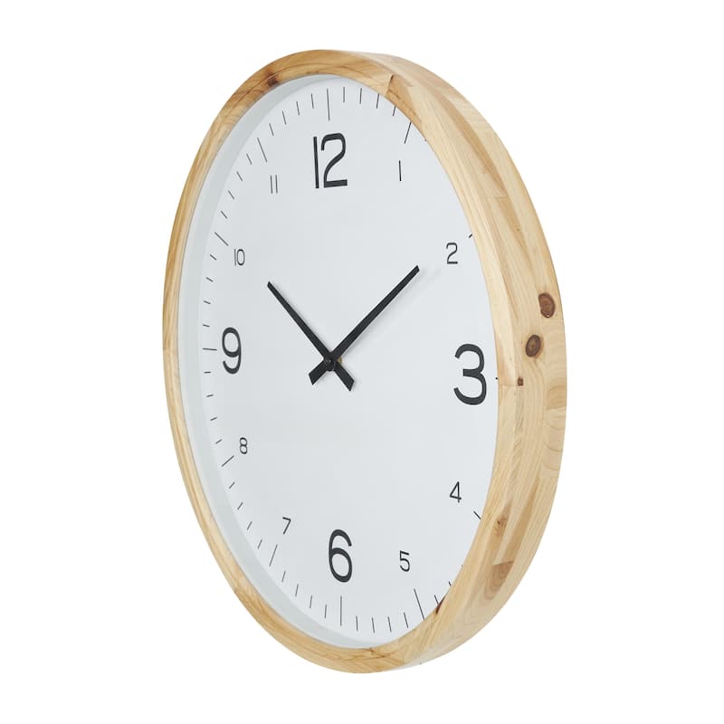 Wood Decorative Wall Clock with White Backing - Light Brown - Roche River Decor