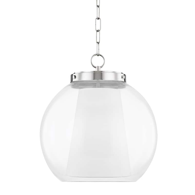 Mitzi by Hudson Valley Sasha 15-inch LED Pendant with Clear Glass Outer, White Belgian Linen Inner - Polished Nickel