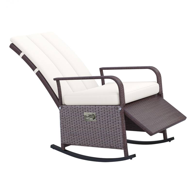 Outsunny Wicker Outdoor Rocking Chair, Patio Recliner with Adjustment Backrest, PE Rattan Lounge Chair