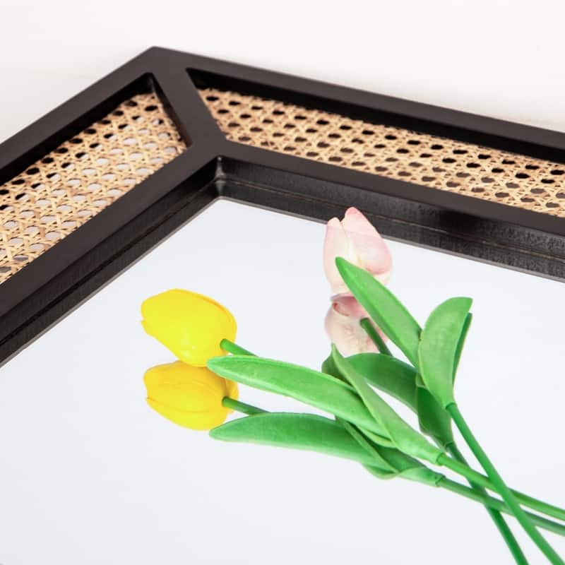 Large Rattan Wall Mirror Bohemian Square Accent Mirror for Wall Decor - 23.6"×35.5"