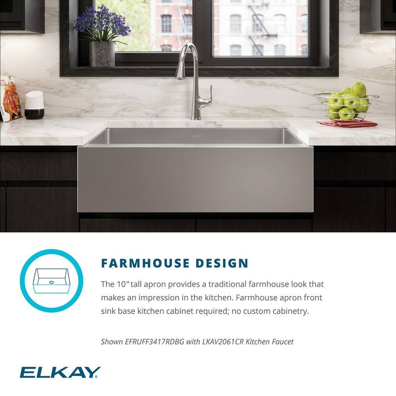 Elkay Crosstown 16 Gauge Stainless Steel 35-7/8" x 20-1/4" x 9" Single Bowl Tall Farmhouse Sink