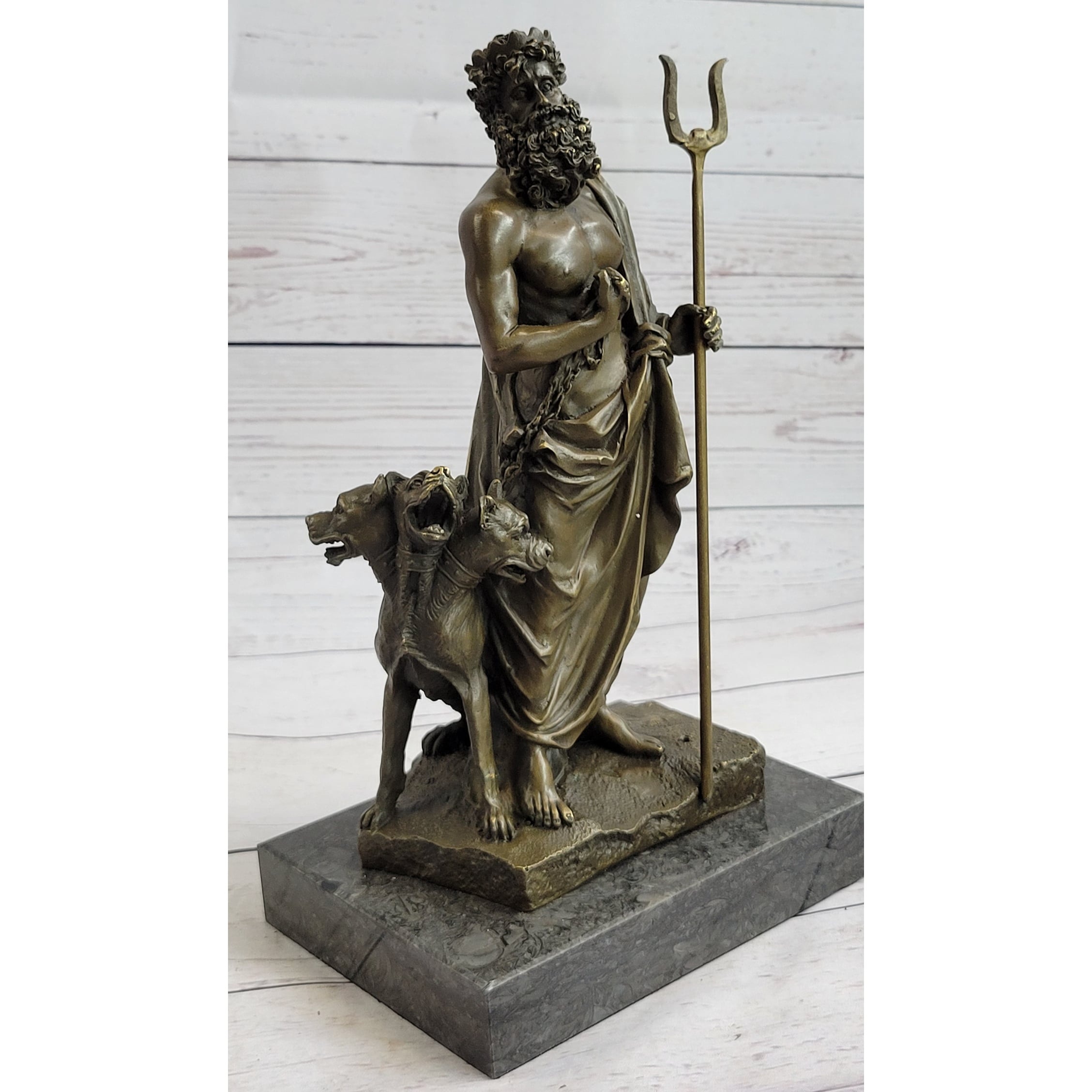 Signed Phidas Hades Pluto With 3 Headed Dog Mythical Bronze Sculpture Statue Art