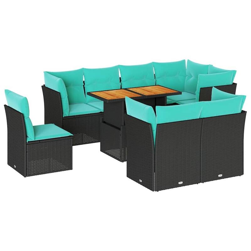 vidaXL 9 Piece Patio Sofa Set with Cushions Black Poly Rattan - 24.4 x 24.4 x 27.2
