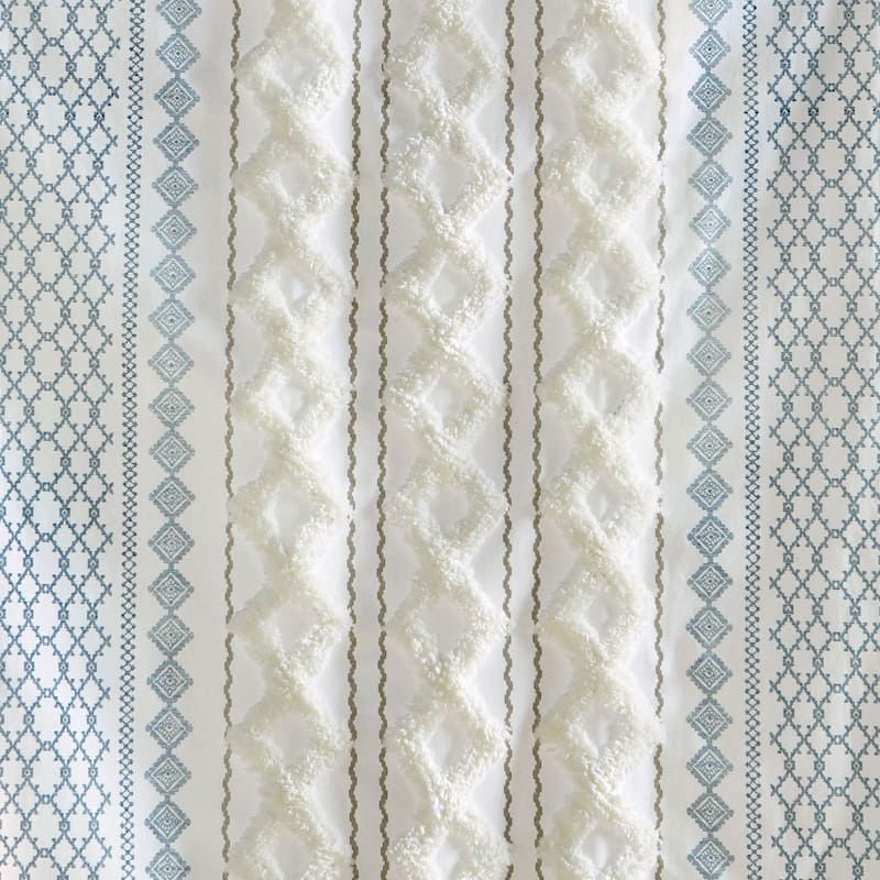 INK+IVY Imani Cotton Printed Single Curtain Panel with Chenille Stripe and Lining
