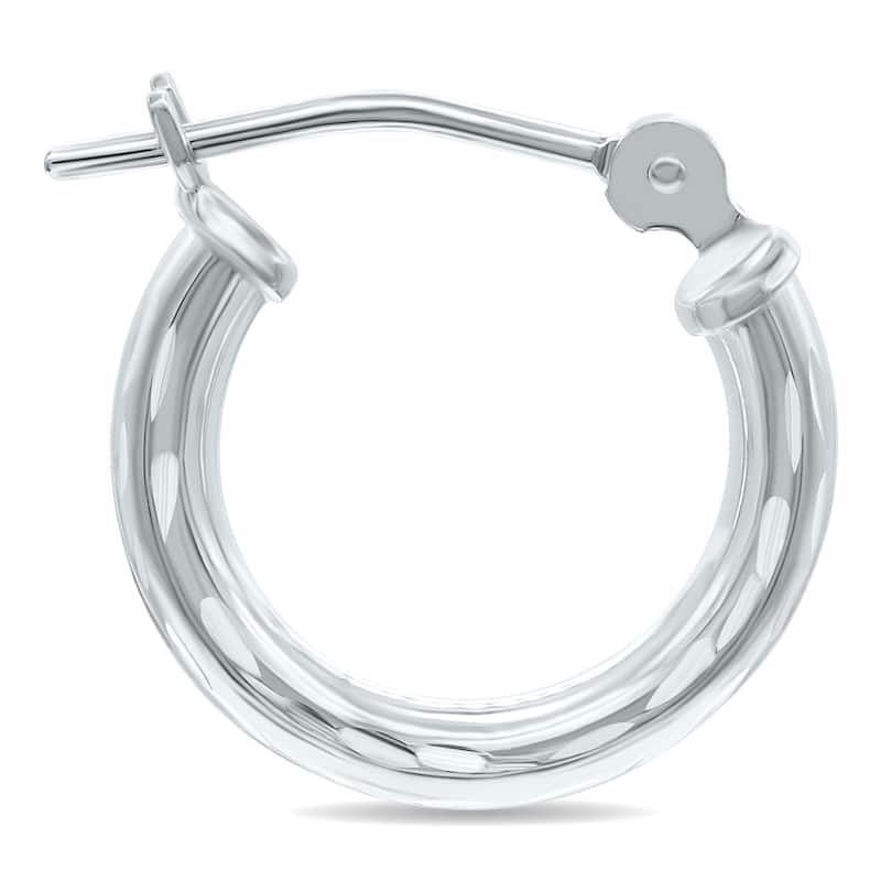 Marquee Jewels 10K White Gold Shiny Diamond Cut Engraved Hoop Earrings (14mm)