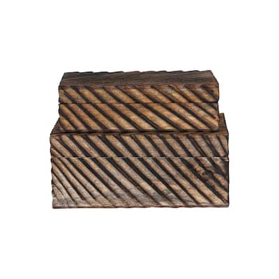 Hand-Carved Mango Wood Nesting Boxes, Set of 2 - 10.0"L x 8.0"W x 4.0"H
