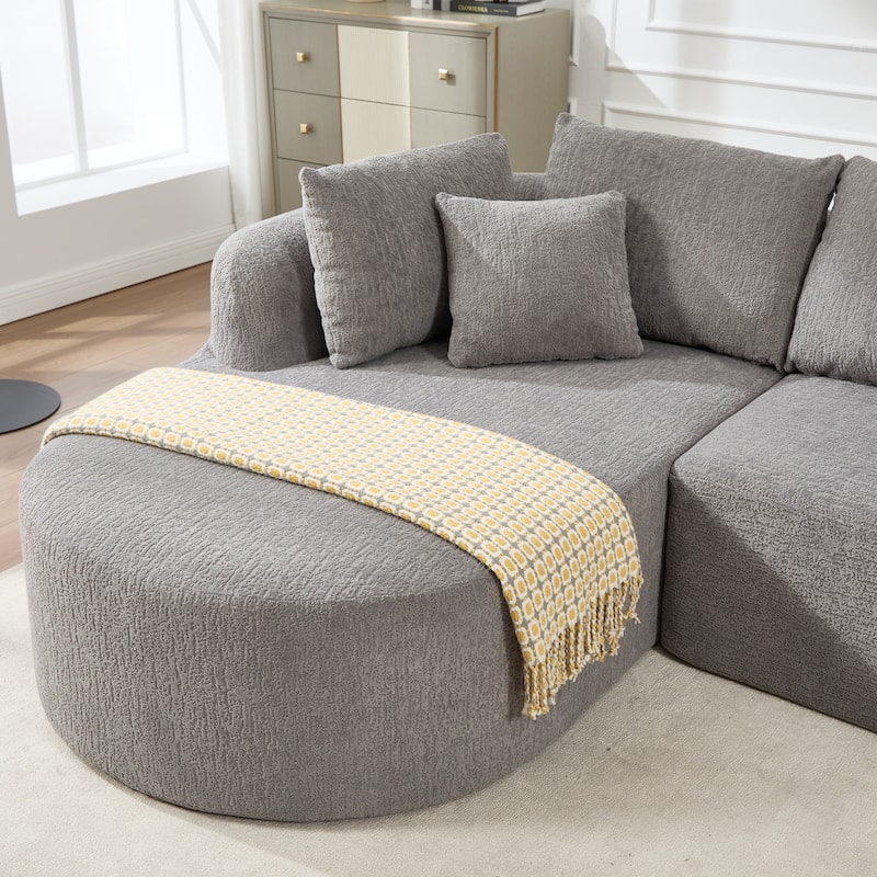 L-Shaped Modular Sectional Sofa with Chaise Lounge, Corduroy Boneless Cloud Sofa, High-Resilience Foam Compressed Sofa