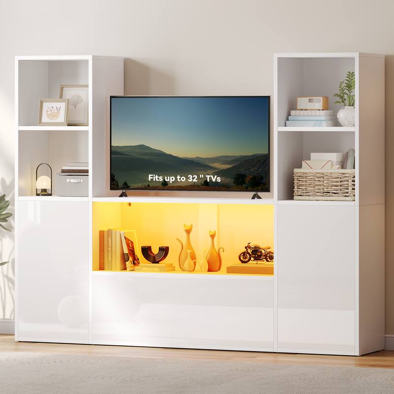 Moasis Modern 67" Glossy TV Stand with 4 Shelves and Cabinet for Living Room - White