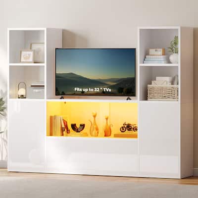 Moasis Modern 67" Glossy TV Stand with 4 Shelves and Cabinet for Living Room