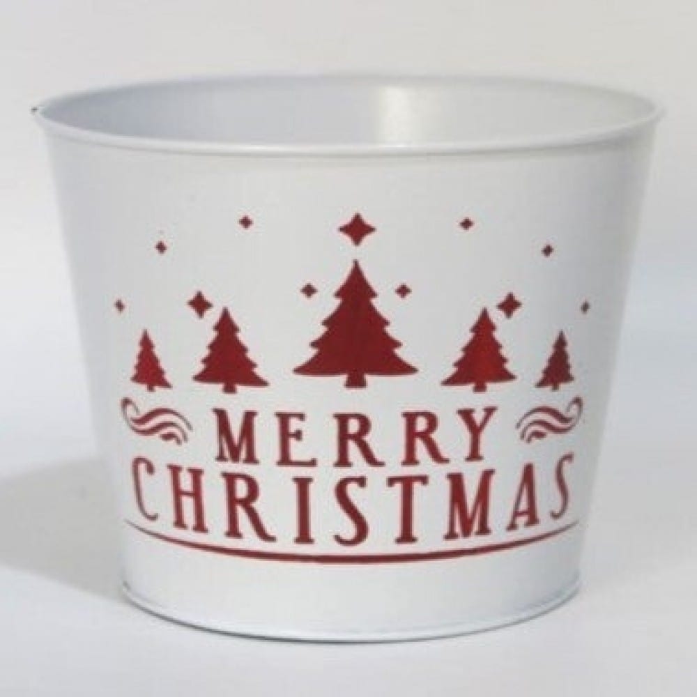 Merry Christmas With Red Trees Metal Planter