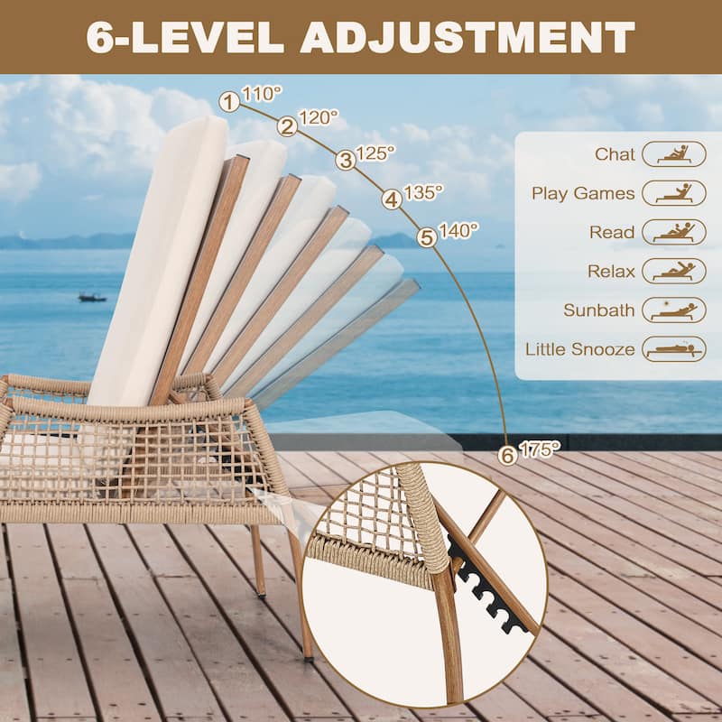 Outdoor Aluminum and Rattan Chaise Lounge Chair with 6 Adjustable Backrest