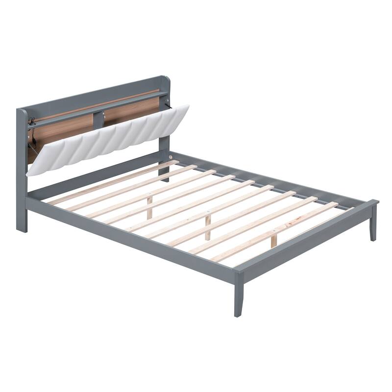 Queen size Platform Bed with USB Charging Station and Storage