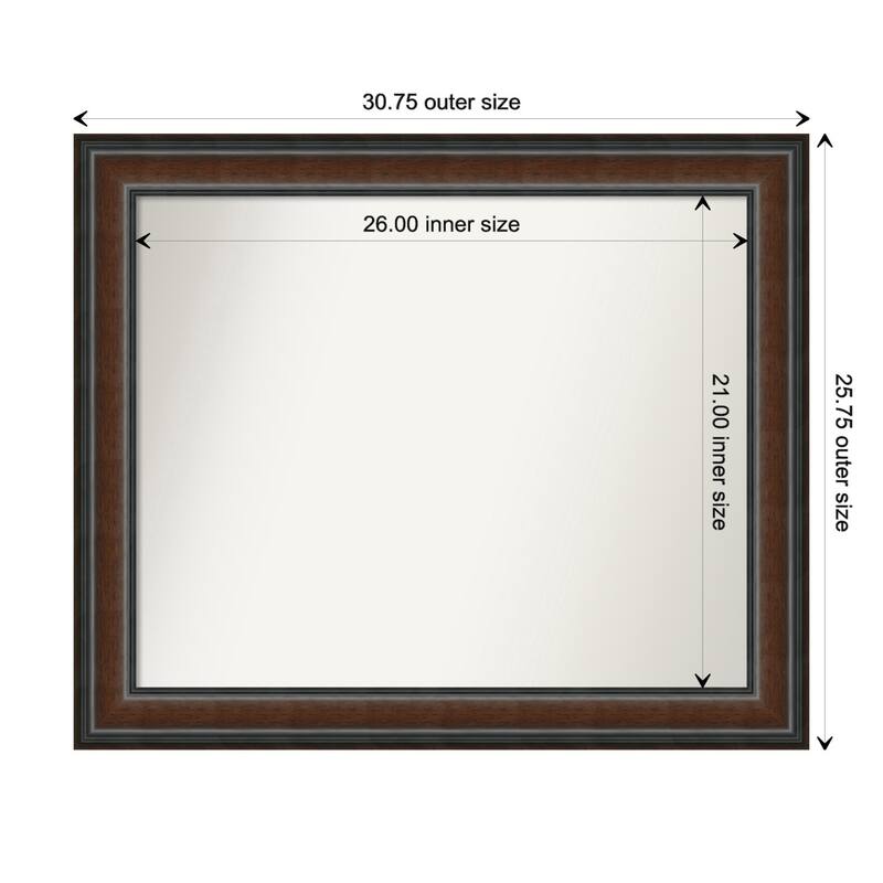 Cyprus Walnut Framed Non-Beveled Custom Wall Mirror, Bathroom Vanity Mirror - Outer Size: 30.75 x 25.75