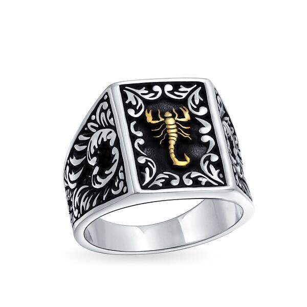 Hombres 925 Sterling Silver Ring Granate Verde Diseño Raro Scorpion Horóscopo