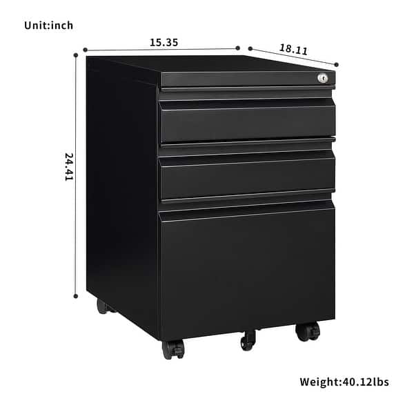3 Drawer Filing with Lock, Steel Mobile Filing on