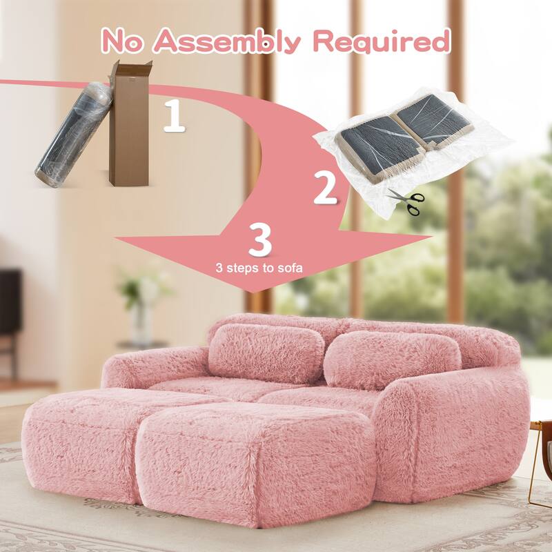 Roomfitters 80" Soft Plush Boneless Sofa with Chaise, No Assembly 32D Sponge Couch