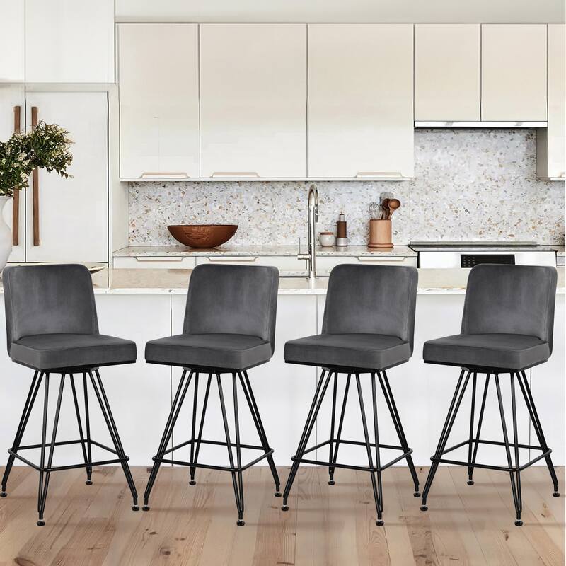 26" Leather/Velvet Swivel Counter Height Bar Stools - 38.2"H x 17.7"W x 19.1"D