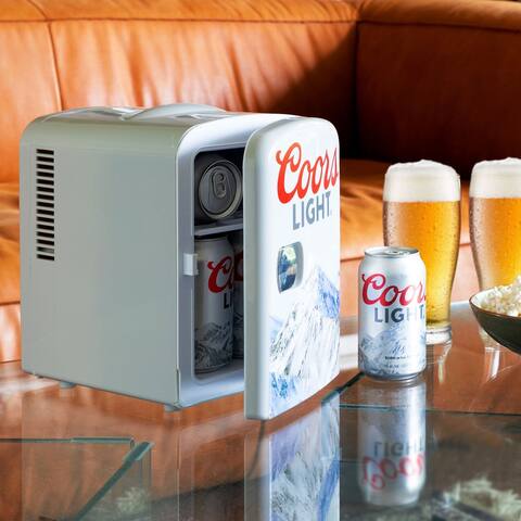 Coors Light 4L Mini Fridge Portable Thermoelectric Cooler, Holds 6 Standard Cans or 4 Tallboys Gray