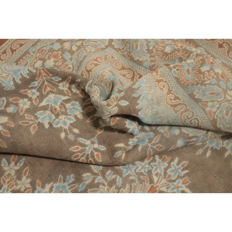 Hand Knotted Oriental 100% Wool Carpet Traditional Floral Brown Kerman Area Rug - 12' 10'' X 9' 9''