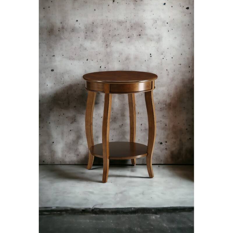 Charming Walnut Finish Accent Table with Open Shelf Storage