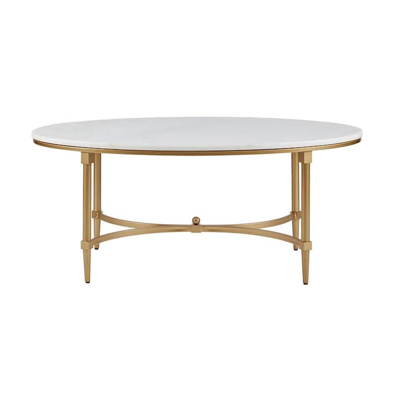 Roomfitters 40-Inch Oval Coffee Table, Genuine White Marble Top with Elegant Gold-Finished Metal Frame
