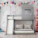 preview thumbnail 1 of 14, Playhouse-inspired Style Twin Over Full Wooden Bunk Bed,Loft Bed with Playhouse,Farmhouse, Ladder, Slide and Guardrails Gray