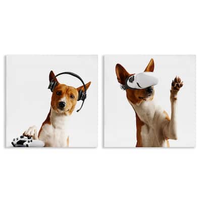 Stupell Video Game Dogs with VR Canvas Wall Art Design By CAD Design (Set of 2)