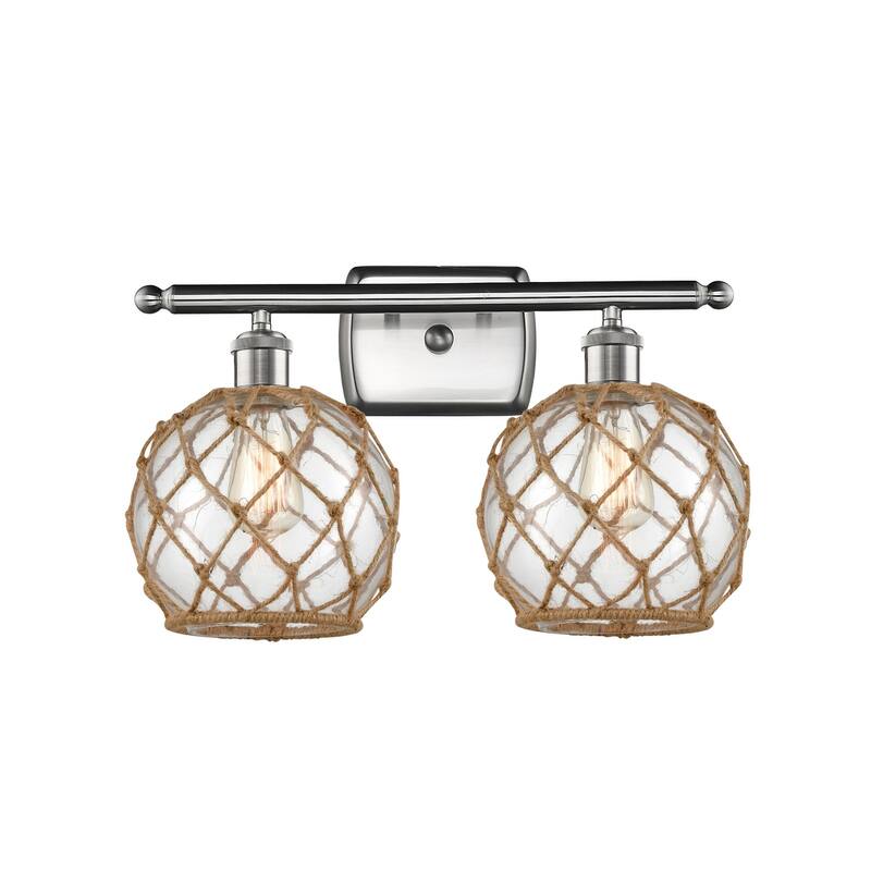 Innovations Lighting Farmhouse Rope 2 Light 16" Wide Bathroom Vanity - Brushed Satin Nickel / Clear / Black