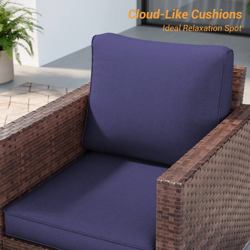 BONOSUKI 2Pcs Patio Single Sofa Set Brown Rattan Outdoor Furniture Set