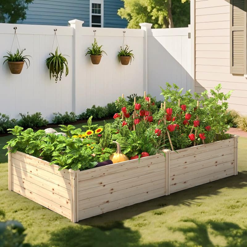 VEIKOUS Natural Wood Raised Garden Bed, Outdoor Planter Box for Vegetables, Flowers, Herbs, Natural Brown - 43cu.ft